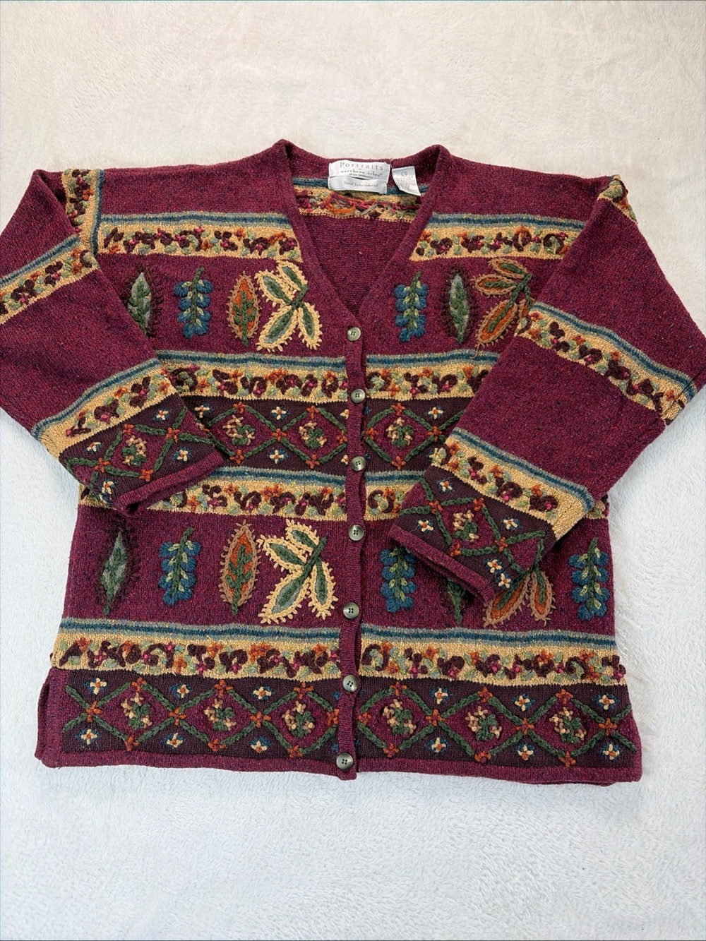 Vintage Portraits by Northern Isles Hand  Embroidered Cardigan Women's Size Lg